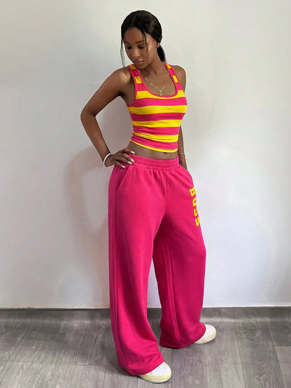 StreetHx Women's Y2K Style Striped 2 Pieces Set, 2000s Streetwear, Autumn/Spring