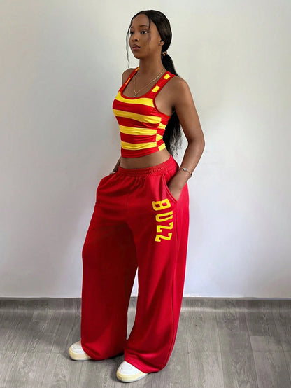 StreetHx Women's Y2K Style Striped 2 Pieces Set, 2000s Streetwear, Autumn/Spring