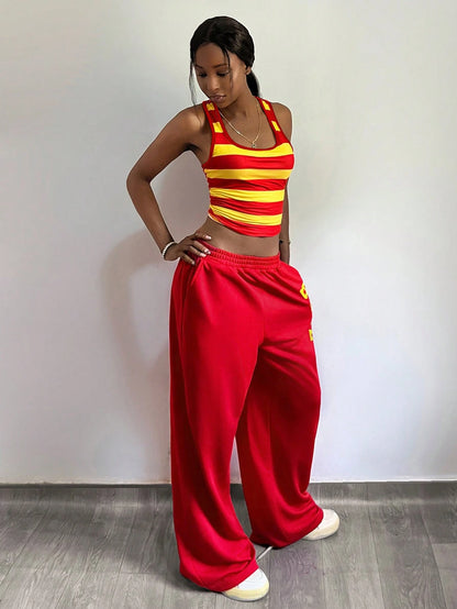 StreetHx Women's Y2K Style Striped 2 Pieces Set, 2000s Streetwear, Autumn/Spring