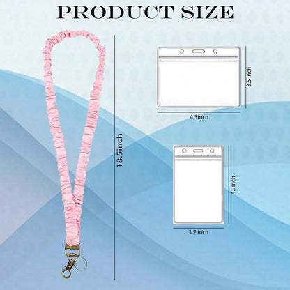Stretchy Scrunchie Lanyard For ID Badges Keys, Teacher Lanyard With ID Holder Retractable Design For Women Ladies