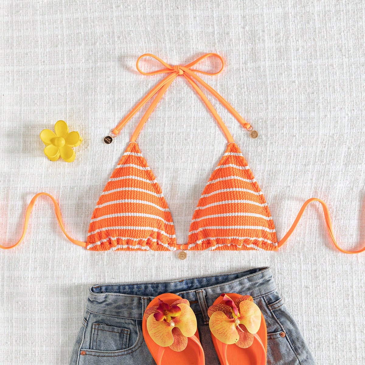 Striped Tie-Up Women's Summer Beach Bikini Top Vacation