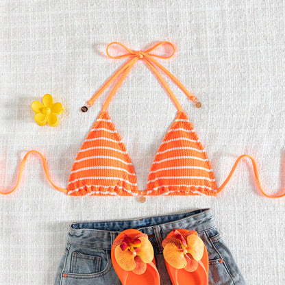 Striped Tie-Up Women's Summer Beach Bikini Top Vacation