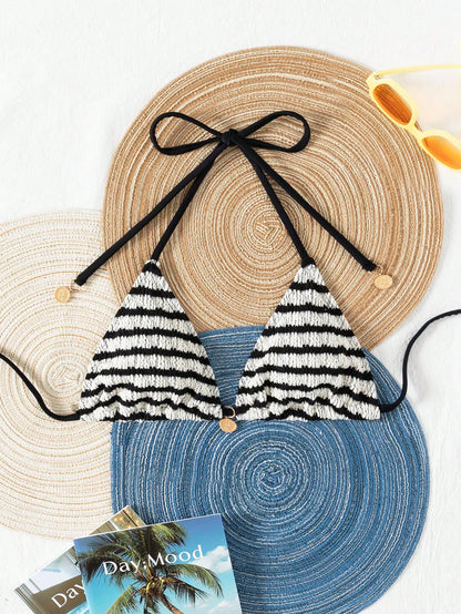 Striped Tie-Up Women's Summer Beach Bikini Top Vacation
