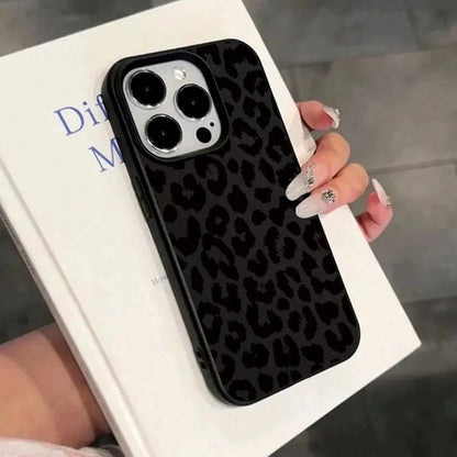 Stylish Black Leopard Print Phone Case Suitable For IPhone 17 16 15 14 13 12 11 Pro Max XS XR X For Galaxy S26 Ultra Plus S25 FE S25 Ultra S24 FE S23 Plus 5G S22 Ultra A54 A55 A56 A57,Full-Coverage TP