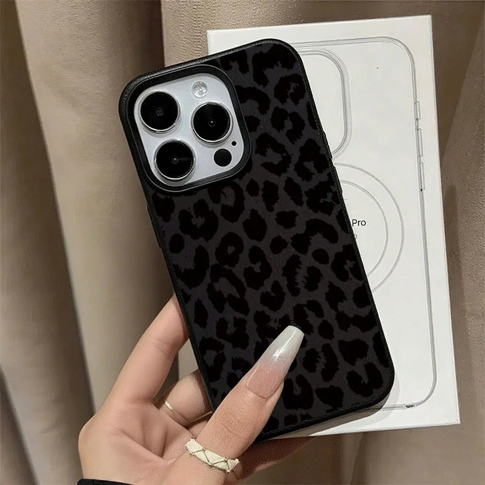 Stylish Black Leopard Print Phone Case Suitable For IPhone 17 16 15 14 13 12 11 Pro Max XS XR X For Galaxy S26 Ultra Plus S25 FE S25 Ultra S24 FE S23 Plus 5G S22 Ultra A54 A55 A56 A57,Full-Coverage TP