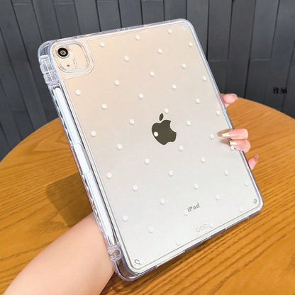 Stylish Polka Dots Clear Flexible Tablet Case With Pencil Slot Shockproof Anti-Scratch Cover Fit IPad11 A16 10th Gen Air 3-7 Mini 6/7 Pro 10.5/11/12.9/13 Inch Women Back To School Gift