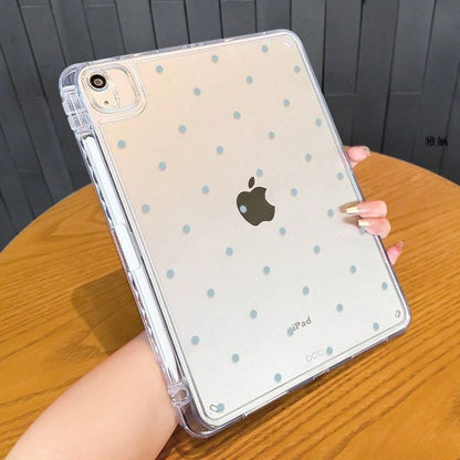 Stylish Polka Dots Clear Flexible Tablet Case With Pencil Slot Shockproof Anti-Scratch Cover Fit IPad11 A16 10th Gen Air 3-7 Mini 6/7 Pro 10.5/11/12.9/13 Inch Women Back To School Gift