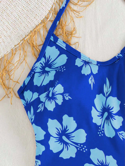 Summer Beach New 2-Piece Fashion Tankini Set, Full Coverage Camisole Top With Thin Straps, Floral Print, Conservative Bikini Shorts, Elegant Beach Vacation Style Swimsuit
