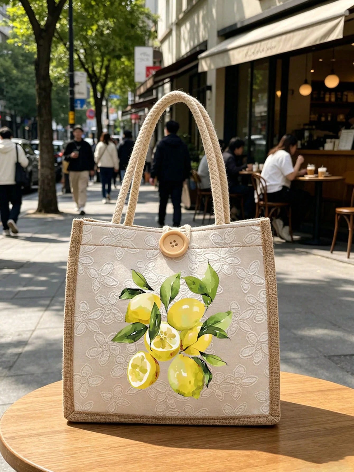 Summer Canvas Tote Bag, Lemon Pattern, Suitable For Daily Commute And Beach Vacation, Ideal Summer Gift
