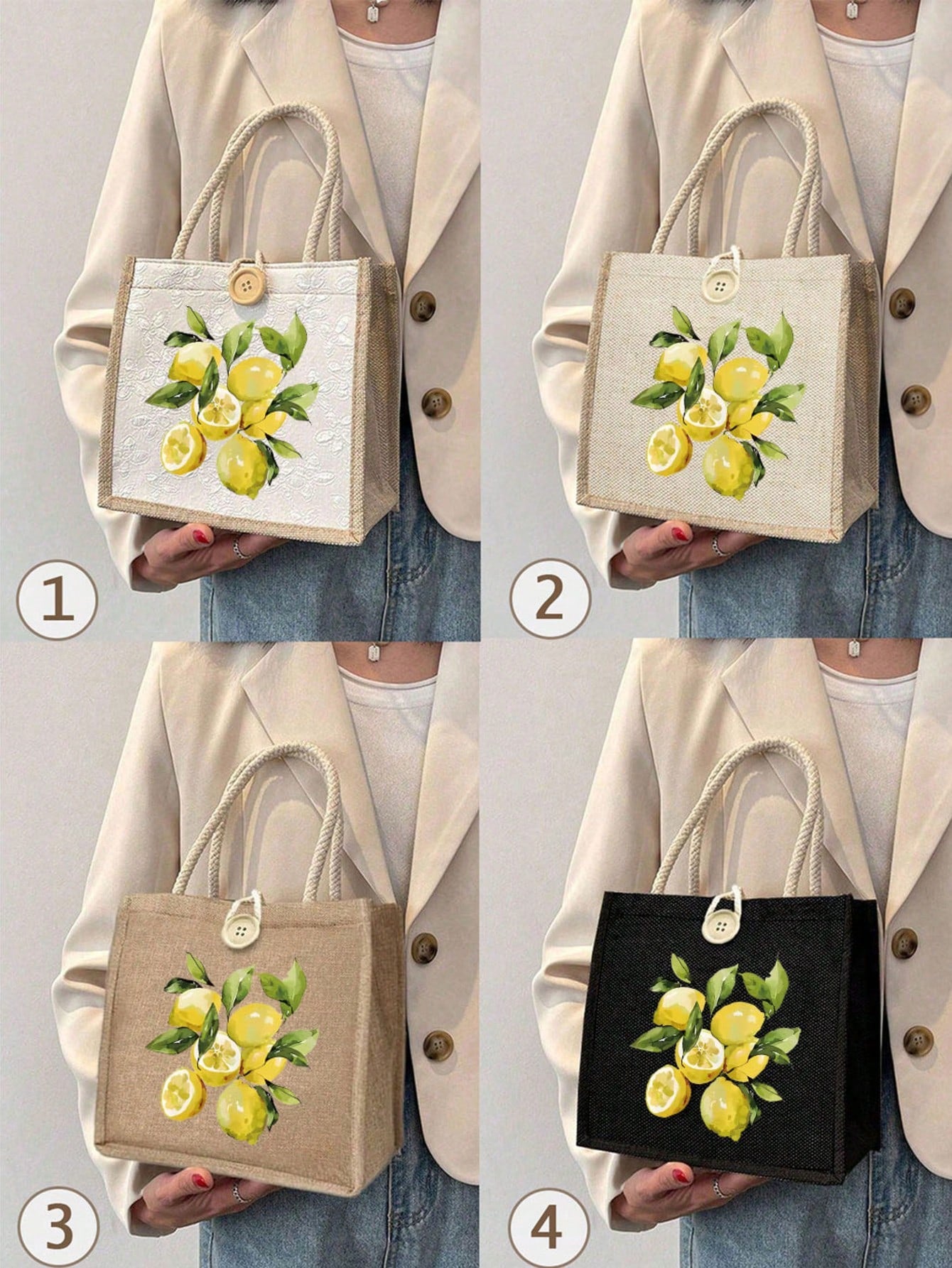 Summer Canvas Tote Bag, Lemon Pattern, Suitable For Daily Commute And Beach Vacation, Ideal Summer Gift