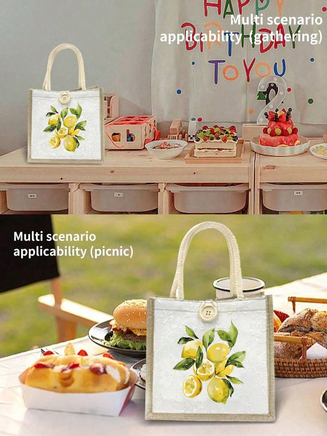 Summer Canvas Tote Bag, Lemon Pattern, Suitable For Daily Commute And Beach Vacation, Ideal Summer Gift