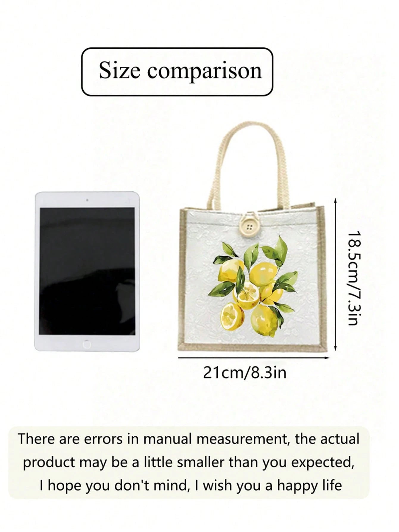 Summer Canvas Tote Bag, Lemon Pattern, Suitable For Daily Commute And Beach Vacation, Ideal Summer Gift