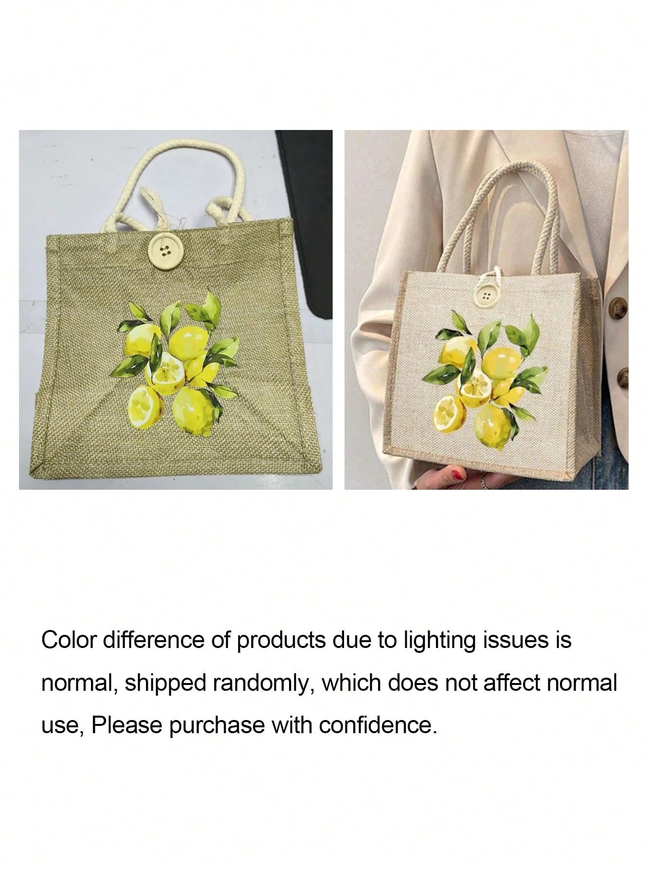 Summer Canvas Tote Bag, Lemon Pattern, Suitable For Daily Commute And Beach Vacation, Ideal Summer Gift