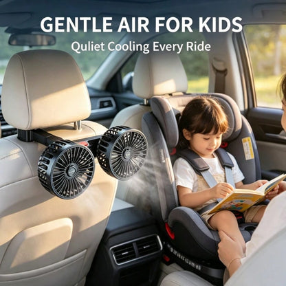 [Summer Cool]360° Rotating Triple-Speed Powerful Rear Seat Dual-Side Car Air Conditioning Fans- Suitable For Sedans, RVs, SUVs. Equipped With Adjustable Clips, This Air Circulation Fan Is Specially D