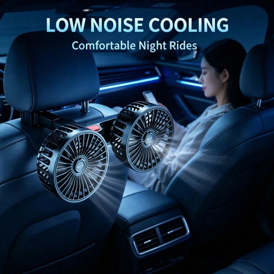 [Summer Cool]360° Rotating Triple-Speed Powerful Rear Seat Dual-Side Car Air Conditioning Fans- Suitable For Sedans, RVs, SUVs. Equipped With Adjustable Clips, This Air Circulation Fan Is Specially D