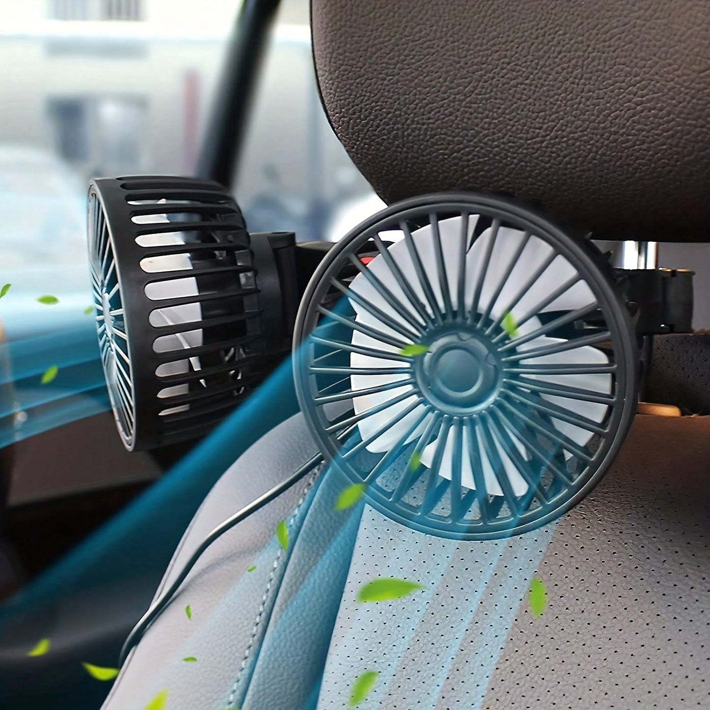 [Summer Cool]360° Rotating Triple-Speed Powerful Rear Seat Dual-Side Car Air Conditioning Fans- Suitable For Sedans, RVs, SUVs. Equipped With Adjustable Clips, This Air Circulation Fan Is Specially D