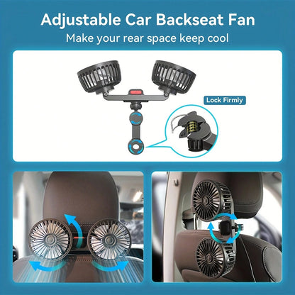 [Summer Cool]360° Rotating Triple-Speed Powerful Rear Seat Dual-Side Car Air Conditioning Fans- Suitable For Sedans, RVs, SUVs. Equipped With Adjustable Clips, This Air Circulation Fan Is Specially D
