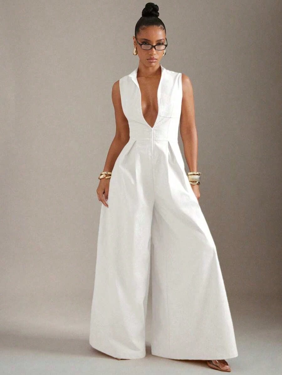 Summer Dresses For WomenHauture Extreme Wide Leg Zip Front Sleeveless Black JumpsuitLoose And Comfortabledresses For Women