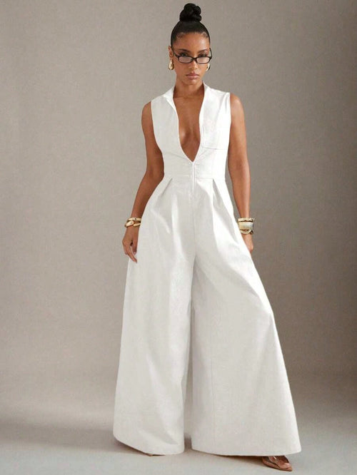 Summer Dresses For WomenHauture Extreme Wide Leg Zip Front Sleeveless Black JumpsuitLoose And Comfortabledresses For Women