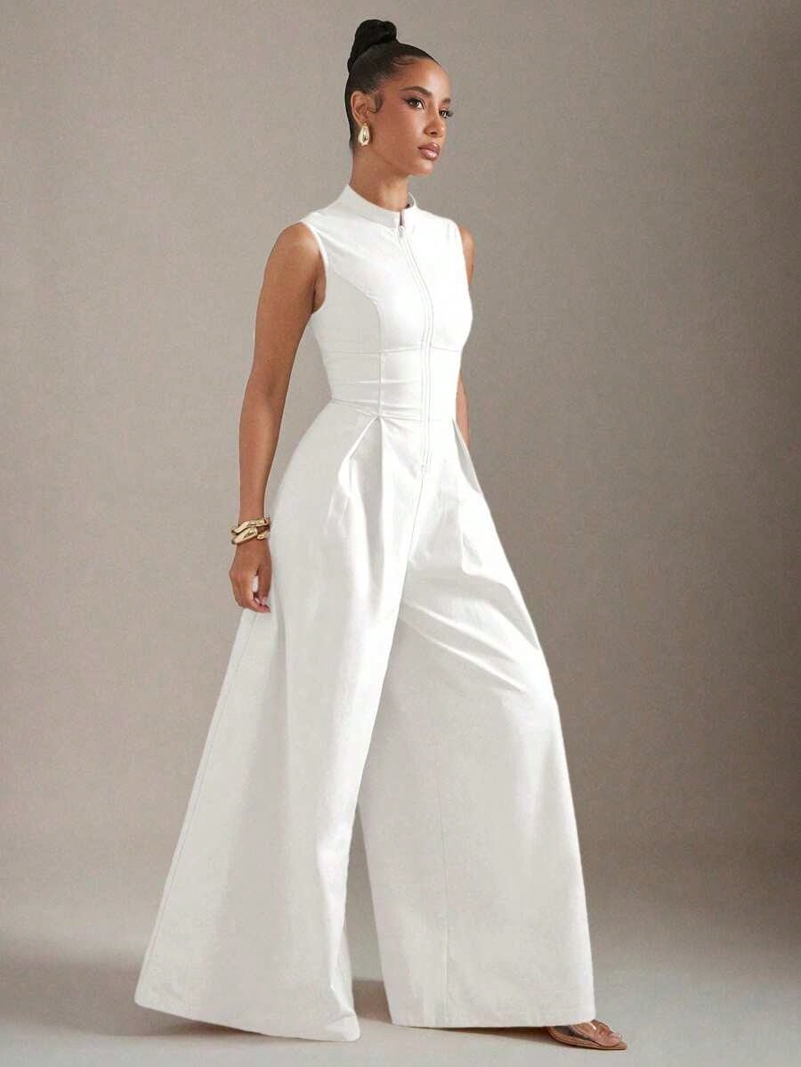 Summer Dresses For WomenHauture Extreme Wide Leg Zip Front Sleeveless Black JumpsuitLoose And Comfortabledresses For Women