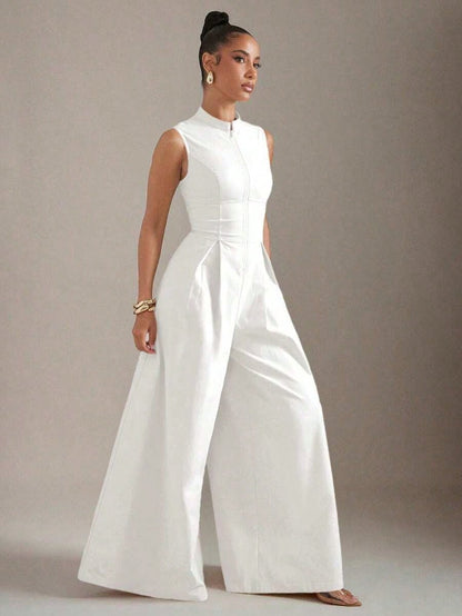 Summer Dresses For WomenHauture Extreme Wide Leg Zip Front Sleeveless Black JumpsuitLoose And Comfortabledresses For Women