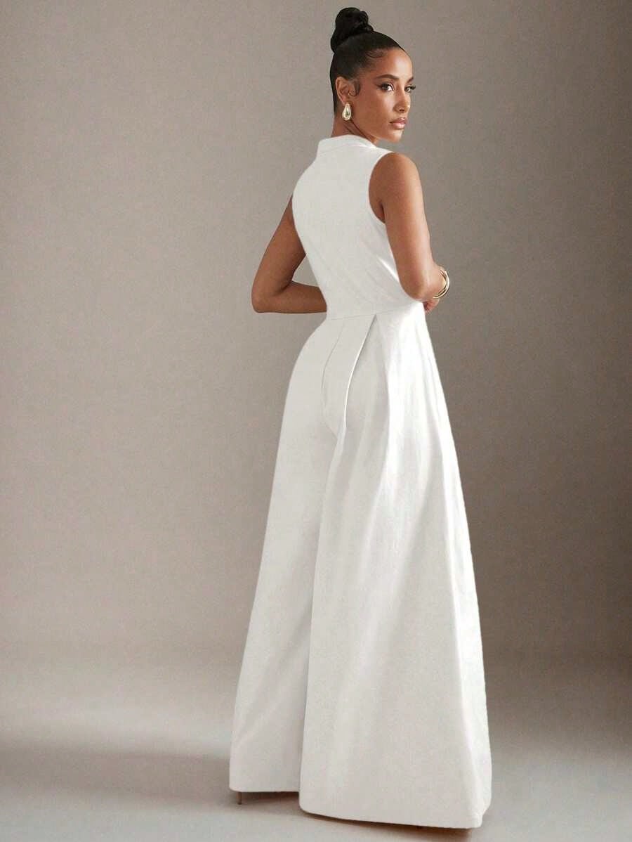 Summer Dresses For WomenHauture Extreme Wide Leg Zip Front Sleeveless Black JumpsuitLoose And Comfortabledresses For Women