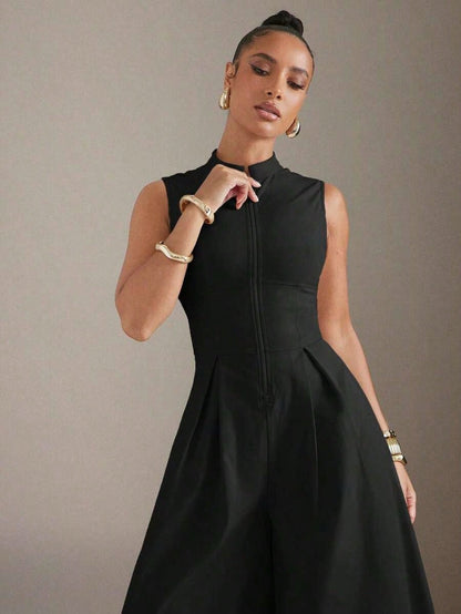 Summer Dresses For WomenHauture Extreme Wide Leg Zip Front Sleeveless Black JumpsuitLoose And Comfortabledresses For Women