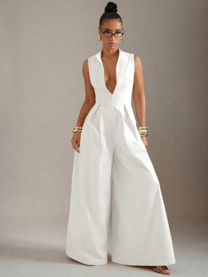 Summer Dresses For WomenHauture Extreme Wide Leg Zip Front Sleeveless Black JumpsuitLoose And Comfortabledresses For Women