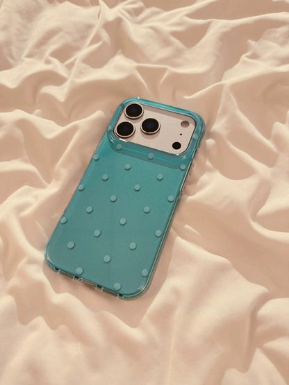 Summer Minimalist Lake Green Polka Dot Phone Case For IPhone 17 Pro Max, New 17 Series, 16 Pro, Creative & Elegant Women's 15/14/16 Pro Max Silicone Protective Cover With Chain
