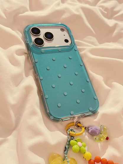Summer Minimalist Lake Green Polka Dot Phone Case For IPhone 17 Pro Max, New 17 Series, 16 Pro, Creative & Elegant Women's 15/14/16 Pro Max Silicone Protective Cover With Chain