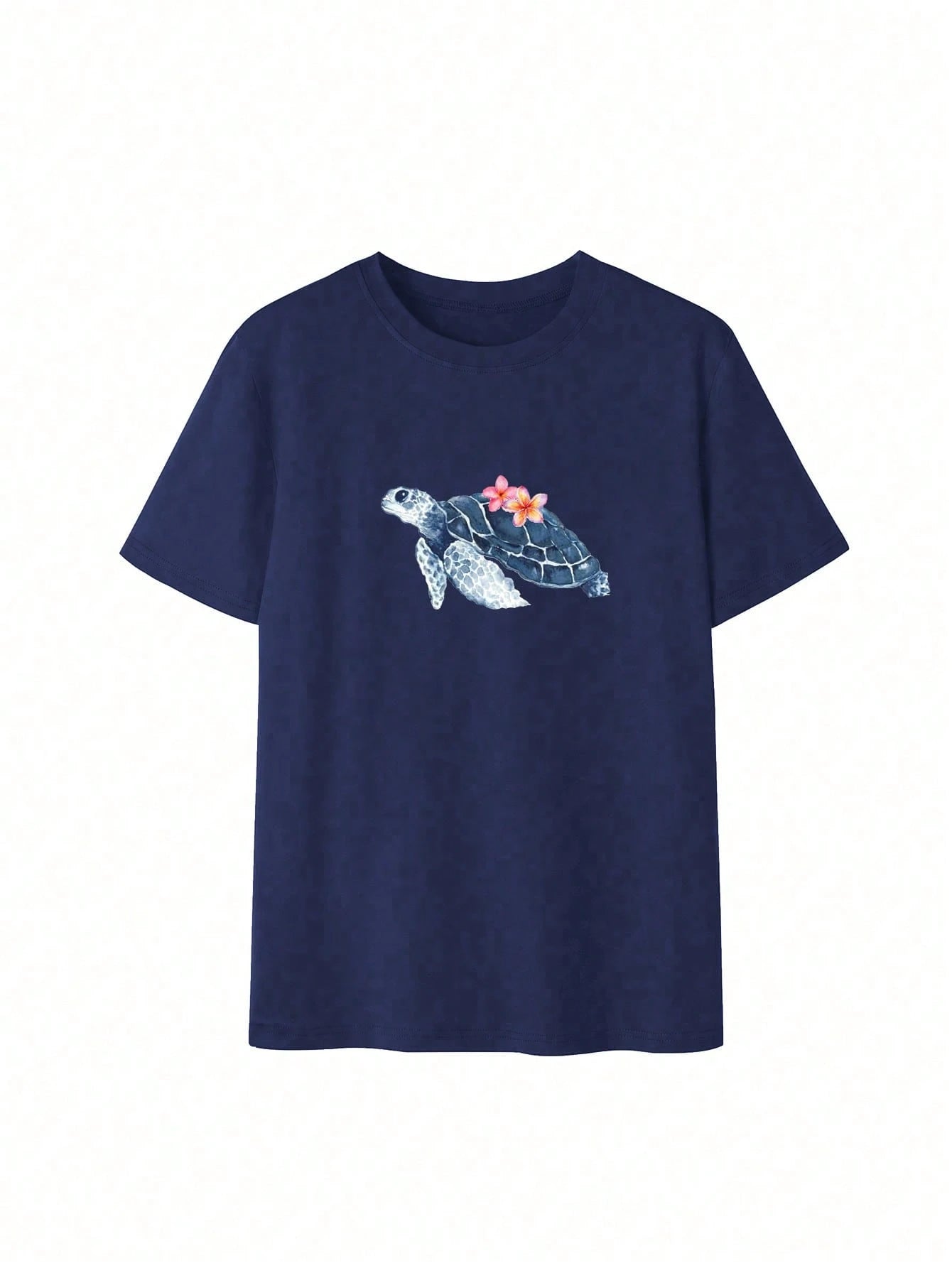 Summer New Minimalist Fashion Ins Sea Turtle Print Casual Round Neck Short Sleeve T-Shirt, Versatile Stylish Women Top Vacation