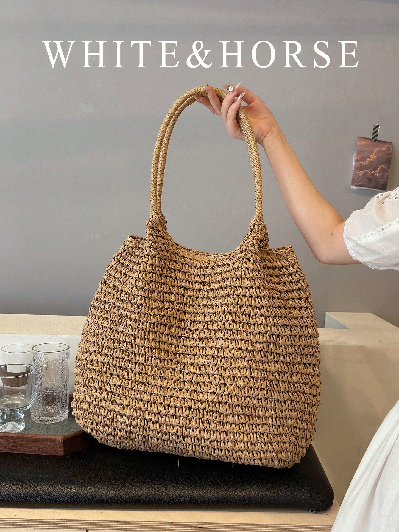 Summer Popular Straw Woven Tote Large Bag Women's New Style Beach Vacation Straw Woven Bag Large Capacity Shoulder Bag Handbag