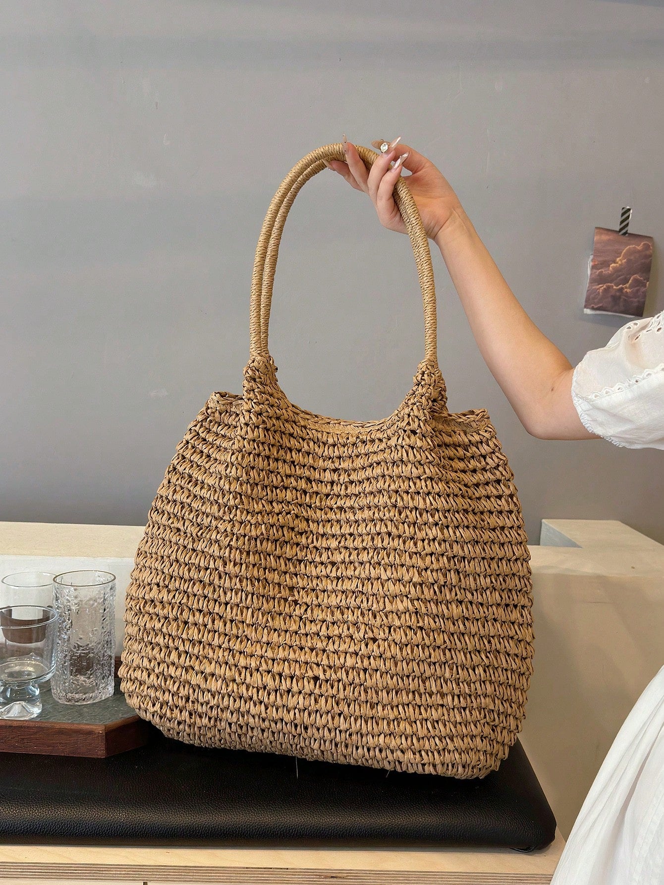 Summer Popular Straw Woven Tote Large Bag Women's New Style Beach Vacation Straw Woven Bag Large Capacity Shoulder Bag Handbag