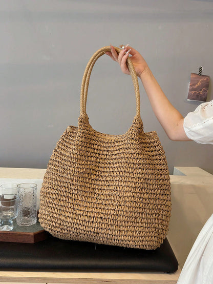 Summer Popular Straw Woven Tote Large Bag Women's New Style Beach Vacation Straw Woven Bag Large Capacity Shoulder Bag Handbag