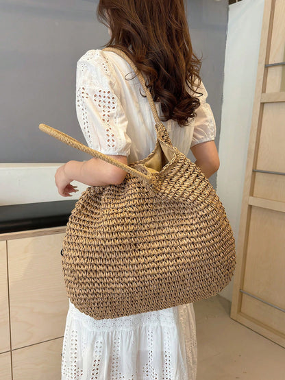 Summer Popular Straw Woven Tote Large Bag Women's New Style Beach Vacation Straw Woven Bag Large Capacity Shoulder Bag Handbag