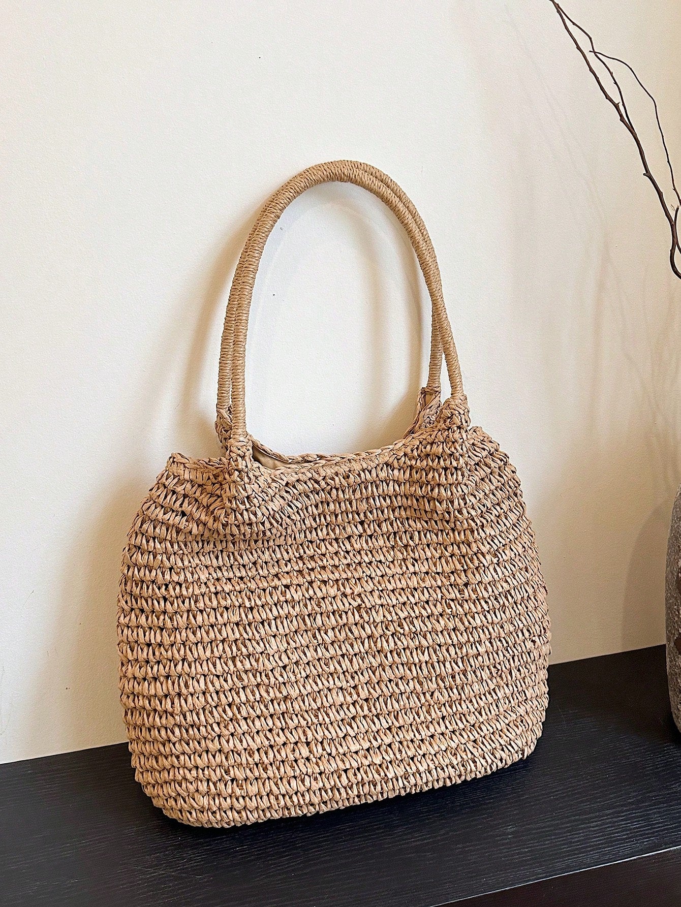 Summer Popular Straw Woven Tote Large Bag Women's New Style Beach Vacation Straw Woven Bag Large Capacity Shoulder Bag Handbag