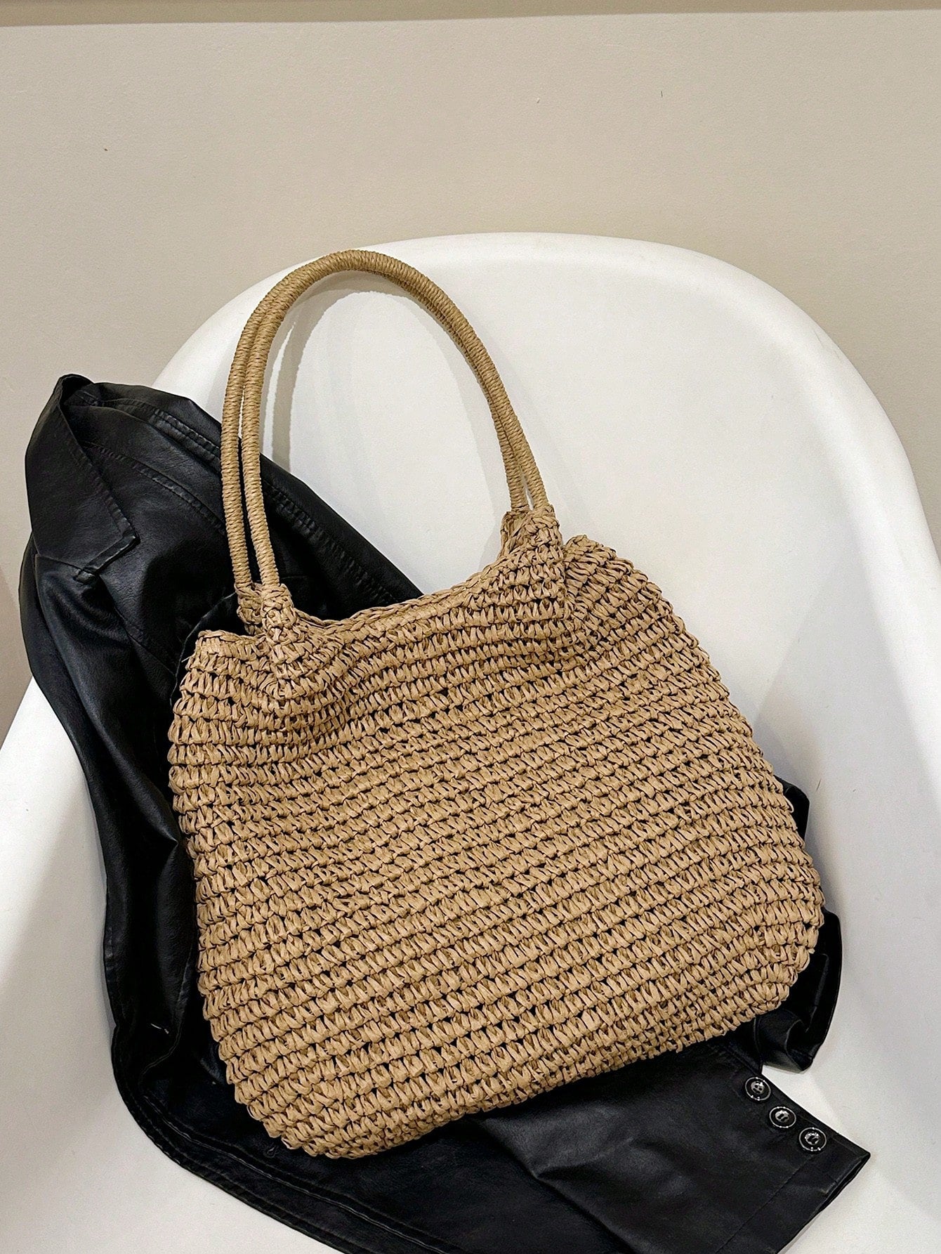 Summer Popular Straw Woven Tote Large Bag Women's New Style Beach Vacation Straw Woven Bag Large Capacity Shoulder Bag Handbag
