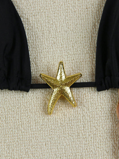 Summer Sexy Metal Starfish Decor Solid Color Women's Bikini Two Pieces Set, Beach Vacation Party Fashion Elegant Casual Swimsuit Set