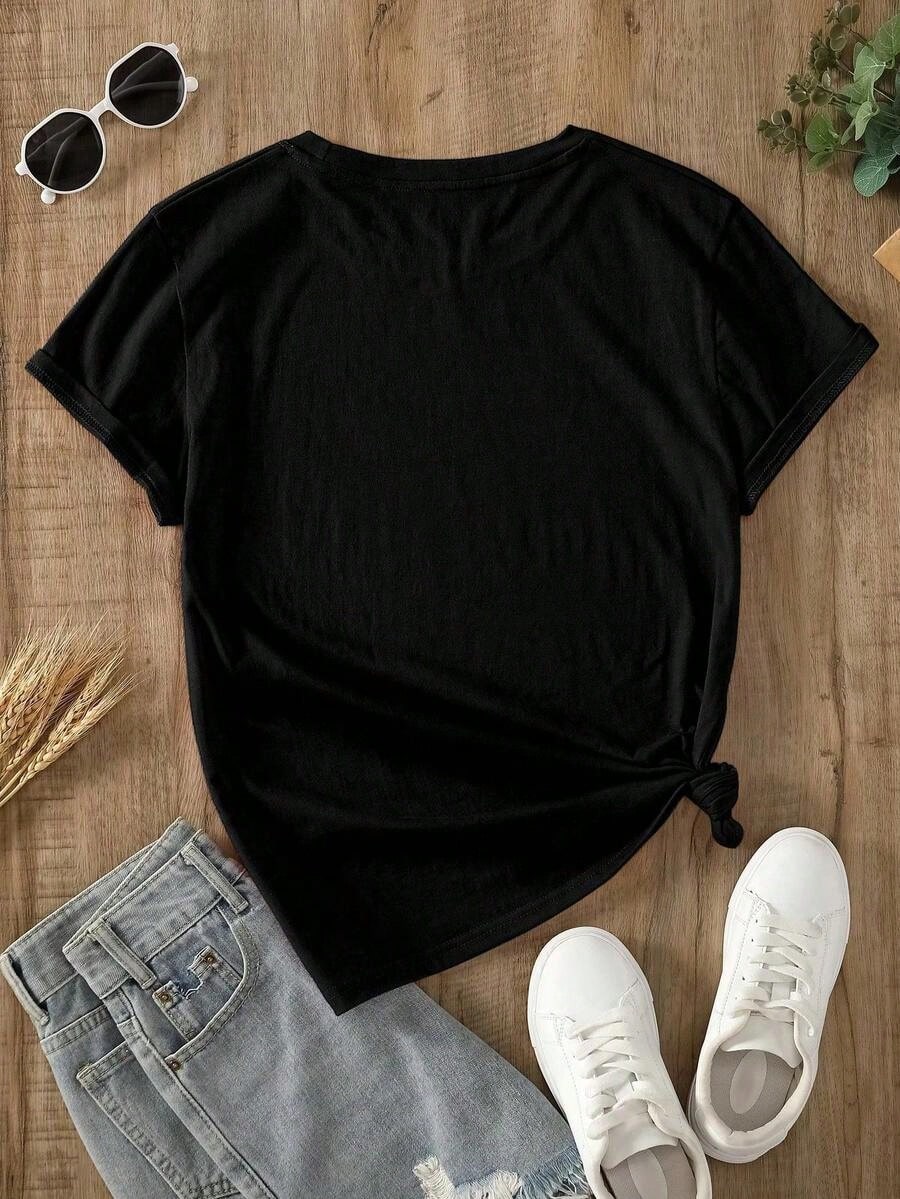 Summer Tops Women's Summer Graphic Print Round Neck Short Sleeve Casual Plus Size T-Shirt Top,Back-To-School Season,First Day Of School Shirts