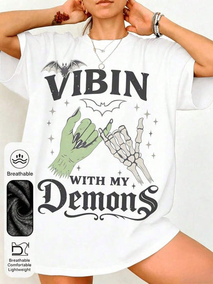 Summer Tops Women's Summer Graphic Print Round Neck Short Sleeve Casual Plus Size T-Shirt Top,Back-To-School Season,First Day Of School Shirts
