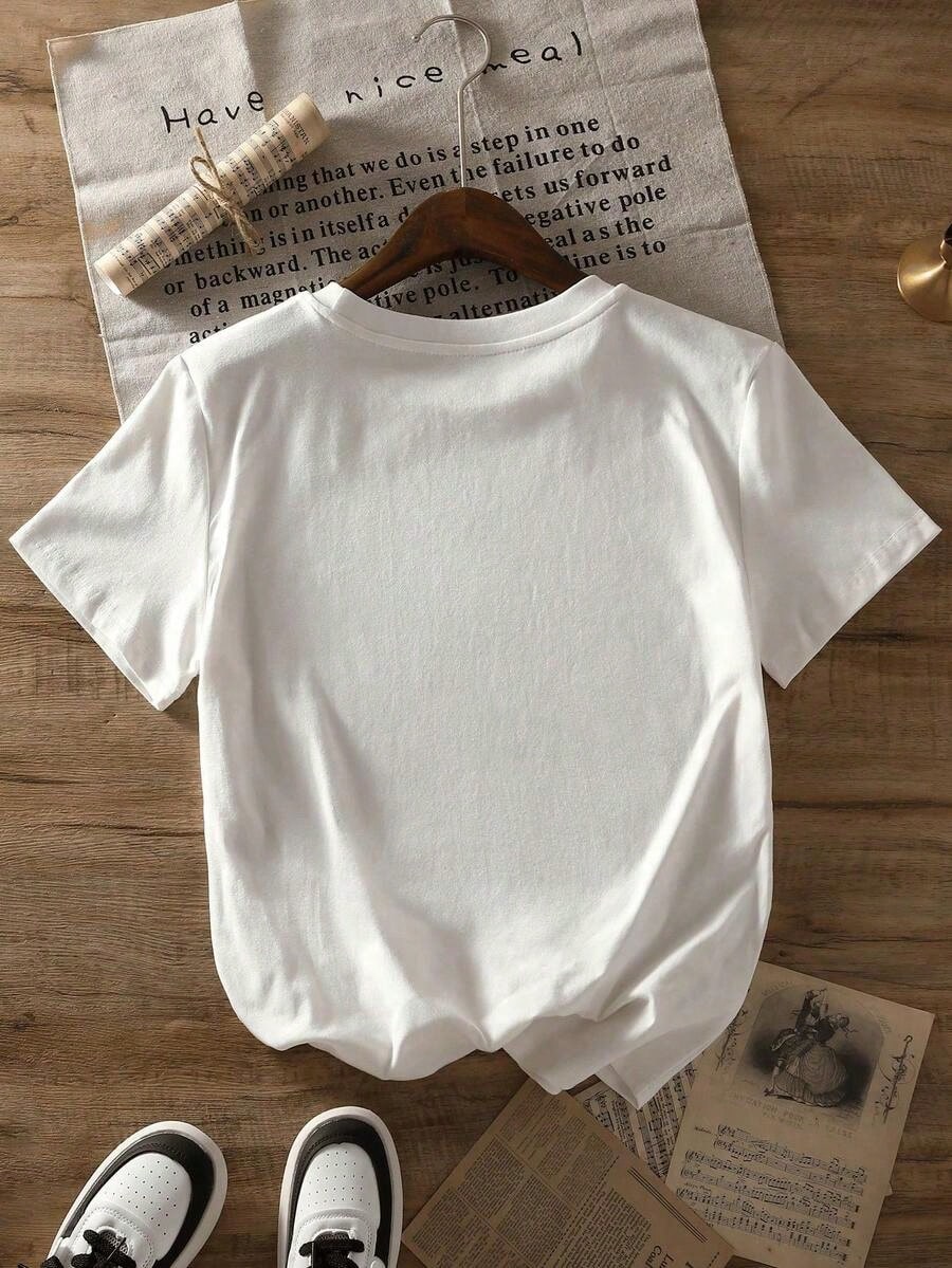 Summer Tops Women's Summer Graphic Print Round Neck Short Sleeve Casual Plus Size T-Shirt Top,Back-To-School Season,First Day Of School Shirts