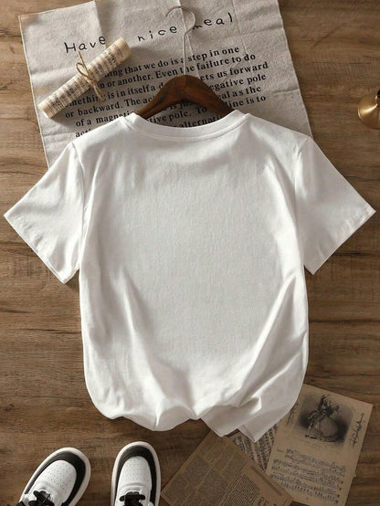 Summer Tops Women's Summer Graphic Print Round Neck Short Sleeve Casual Plus Size T-Shirt Top,Back-To-School Season,First Day Of School Shirts