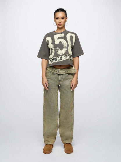 SUMWON WOMEN Oversized Urban Street Style Graphic T Shirt With Number Print Statement Tee Distressed Vintage Washed Cool Design Festival Concert Casual Wear
