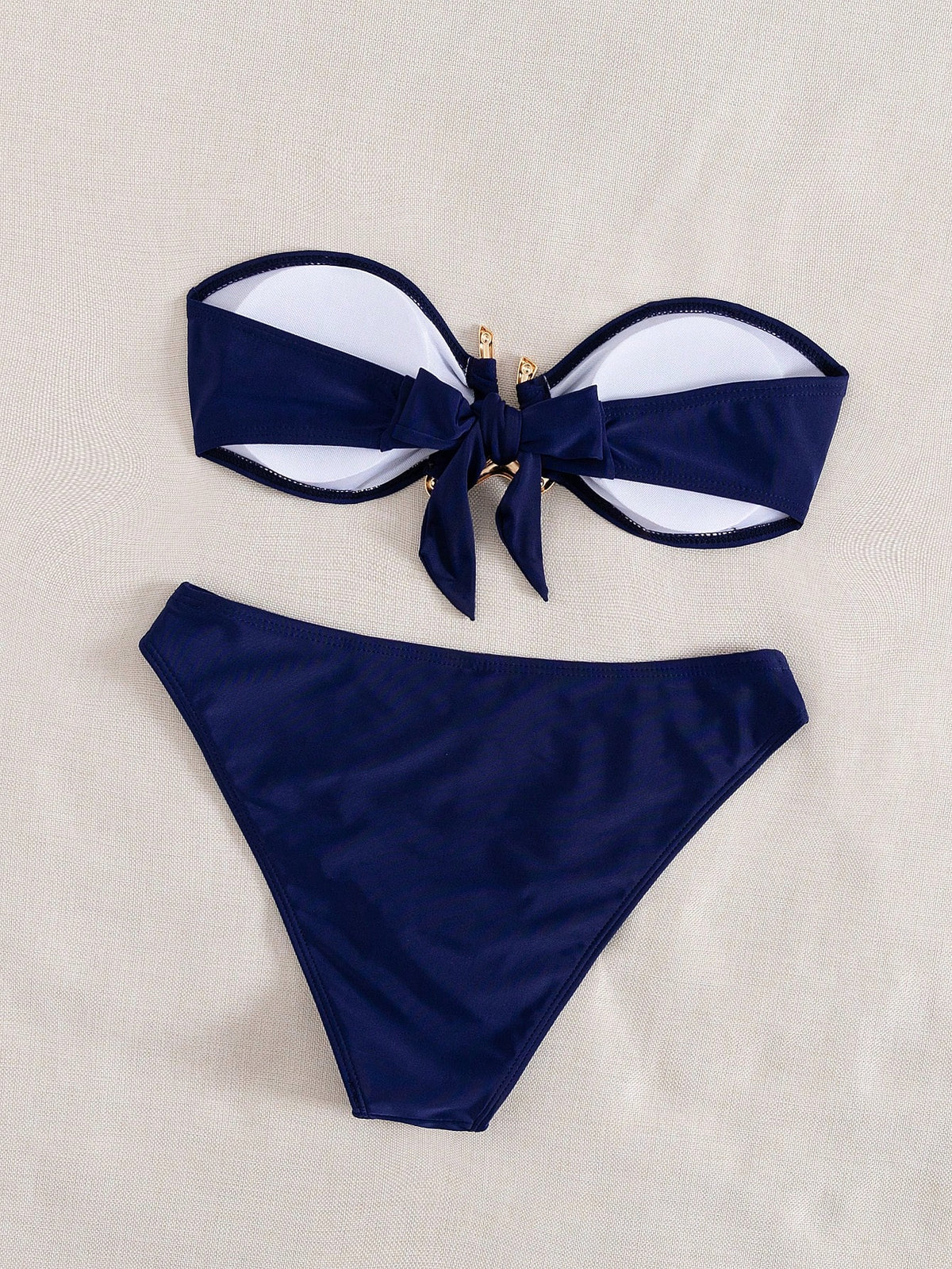 Sundfotday Women's Fashionable Sexy Gold Clip Decor Bandeau Bikini Set, Separates Swimwear For Party Beach Vacation Summer