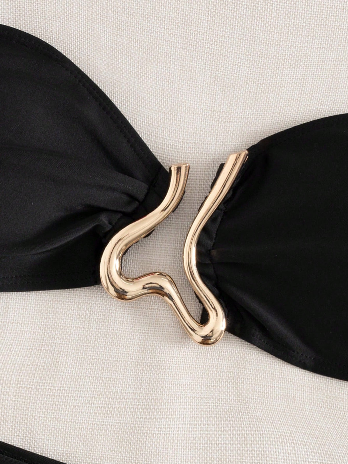 Sundfotday Women's Fashionable Sexy Gold Clip Decor Bandeau Bikini Set, Separates Swimwear For Party Beach Vacation Summer