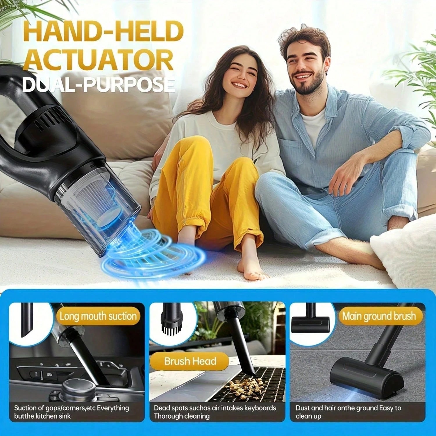 Super Handheld Vacuum Cleaner| Cordless Rechargeable, Lightweight Portable, Strong Suction, High Efficiency, Home & Car Use