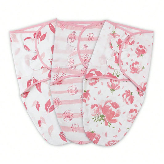 Swaddle Blankets For Baby Boy Girl, 0-3 Months Infant Swaddling Sleep Sack, 3 Pack Wrap Set, Newborn Adjustable Swaddle, Pink Flower