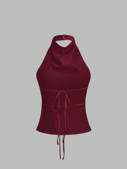 Sweetra Backless Tie Strap Sleeveless Minimalist Design Summer Camisole