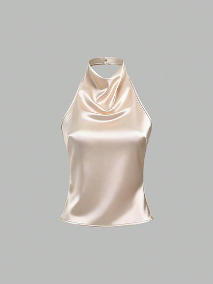Sweetra Backless Tie Strap Sleeveless Minimalist Design Summer Camisole