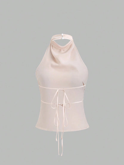 Sweetra Backless Tie Strap Sleeveless Minimalist Design Summer Camisole